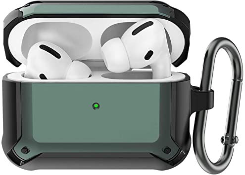 BRG AirPods Pro Case Cover Designed for AirPods pro, Full-Body Protective Rugged Armor AirPod Pro Case with Carabiner for AirPods Pro Wireless Charging Case [Front LED Visible]