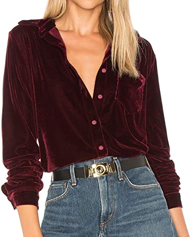 R.Vivimos Womens Winter Velvet Long Sleeve Button Down Casual Tops Shirts