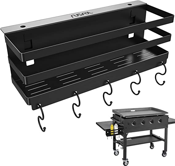 RUSFOL Upgraded Stainless Steel Griddle Caddy for 28"/36" Blackstone Griddles, with a Allen Key, Space Saving BBQ Accessories Storage Box, Free from Drill Hole&Easy to Install