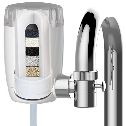 LittleWell Faucet Mount Water Filter with Innovative Multi-layer Filtration Technology, removes CHLORIDE FLUORIDE CYSTS LEAD V.O.C & 100  more, 300 gallon ceramic cartridge included