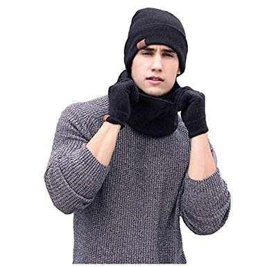 Aispark Winter Hat Scarf and Gloves Set, Winter Knitted Beanie Hat Scarf Set Touch Screen Gloves for Men Women