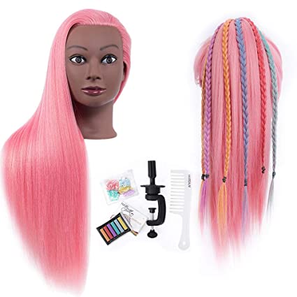 HAIREALM 26" Mannequin Head Hair Styling Training Head Manikin Cosmetology Doll Head Synthetic Fiber Hair (Table Clamp Stand Included) SL192B