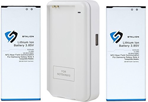 Note 4 Battery  Stalion Strength Replacement 3220mAh Li-Ion Battery for SM-N910 24-Month Warranty 2X Batteries  Stalion Power Travel Battery Charger  USB Port NFC Chip  Google Wallet Capable for Samsung Galaxy Note 4