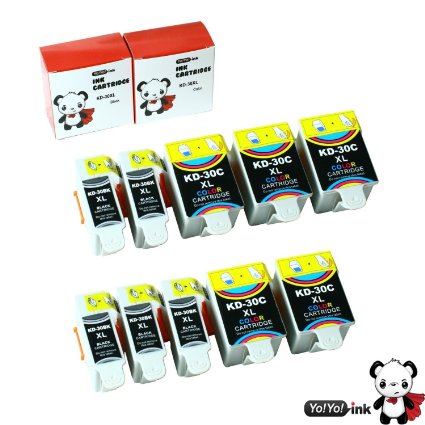 YoYoInk Remanufactured Ink Cartridges Replacement for Kodak 30B XL & 30C XL, 10 pack (5 Black, 5 Color) - With Ink Level Display Indicator