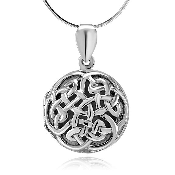 Chuvora 925 Sterling Silver Open Celtic Knot Circle Round Pendant Locket Necklace, 18 inches - Nickel Free