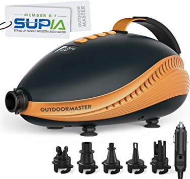 OutdoorMaster 20PSI High Pressure SUP Air Pump The Dolphin - Quick Air Inflator & Auto-Off, 12V DC Car Connector for Inflatable Stand Up Paddle Boards, Boats, Water Sports