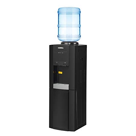 KUPPET 5 Gallon Water Cooler Dispenser-Top Loading Freestanding Water Dispenser with Storage Cabinet, Two Temperature Settings-Hot(85℃-95℃), Normal Temperature(10-15℃), BLACK