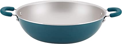 Rachael Ray 12162 Create Delicious Nonstick Wok/Stir Fry Pan/Wok Pan - 14.25 Inch, Teal Blue Shimmer