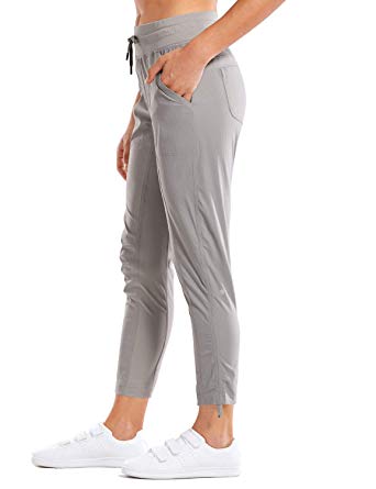 CRZ YOGA Women's Studio Joggers Striped Travel Lounge Pants Drawstring Leg 7/8 Workout Casual Track Pants with Pockets