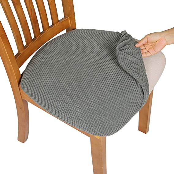 Comqualife Dining Chair Covers, Stretch Jacquard Dining Chair Protector, Removable Washable Anti-Dust Upholstered Chair Seat Cover for Dining Room, Kitchen, Office(Set of 4, Grey)