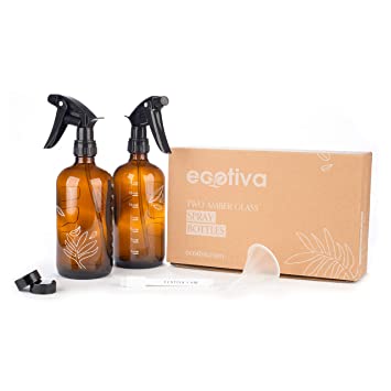ecotiva - Amber Glass Spray Bottle, Glass Spray Bottles for Essential Oils, Spray Bottle for Hair, 16oz with funnel
