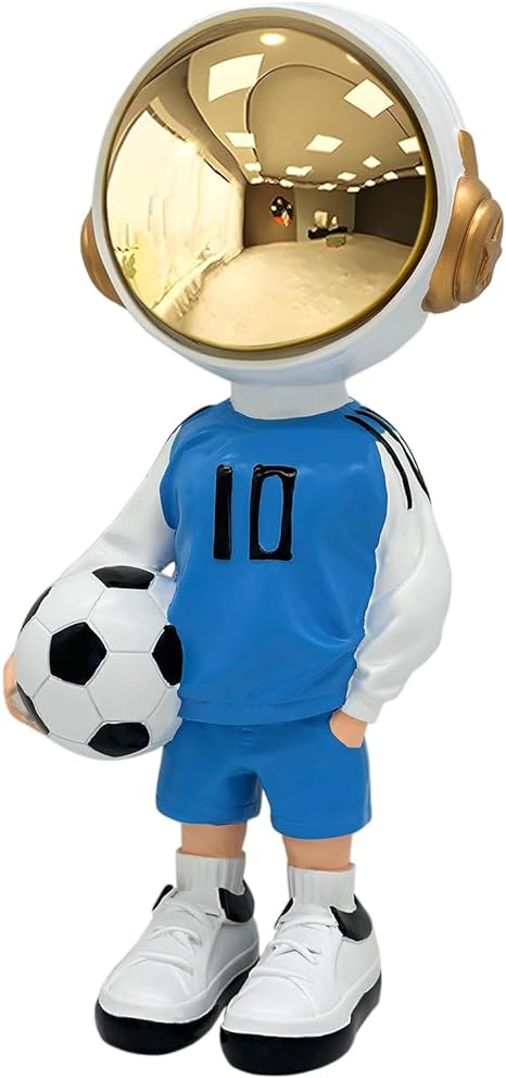 aboxoo Astronaut Figure Decor，Footballer Figurine with Soccer Ball，Astronaut Figure Statue，Big Spaceman Figure As Gifts，Shelf Decoration,Desk Decor,Cute Space Figure Ornament (Blue)