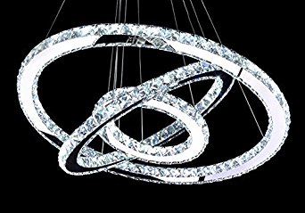 MEEROSEE Crystal Chandeliers Modern LED Ceiling Lights Fixtures Chandelier Lighting Dining Room Pendant Lights Contemporary 3 Rings Adjustable Stainless Steel Cable DIY Design D31.5 23.6" 15.7"