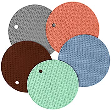 Silicone Pot Holder and Oven Mitts, Multipurpose Non-slip Insulation Honeycomb Rubber Hot Pads Trivet, Heat Resistant Antislip Place Mat, Pack of 5 (Mixed Color)