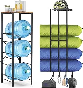 3-Tier 5 Gallon Water Jug Holder with Storage Shelve and Camping Chair Rack for Garage