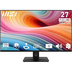 MSI PRO MP271A E2 27-inch IPS 1920 x 1080 (FHD) Gaming Office Monitor, 120Hz, Free-Sync, HDMI, DisplayPort, VGA Port, VESA Mountable, Tilt, Speaker, 4-Side Slim Bezel 1ms, Black