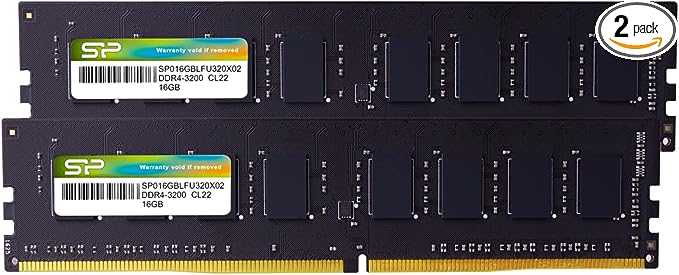 Silicon Power DDR4 32GB (2x16GB) 3200MHz (PC4-25600) CL22 UDIMM 288-Pin Desktop Computer Memory