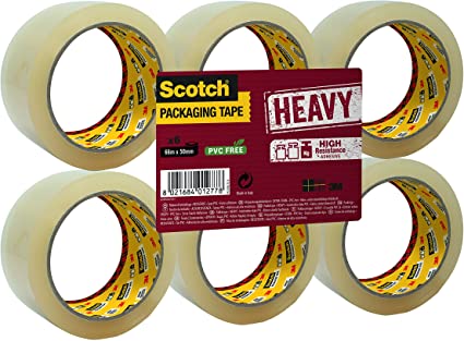 Scotch Heavy Duty Packaging Tape, 66m x 50mm, Clear, 6 Rolls, Suitable for Rough Handling and Shipping