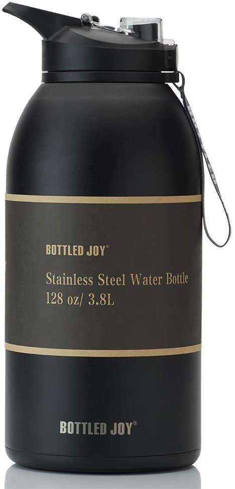 BOTTLED JOY Stainless Steel Water Bottle with Straw Lid, BPA Free 32oz/ Half Gallon/Gallon Large Water Bottle Dual Lid Vacuum Insulated BPA-Free Metal Thermos Mug for Camping Workouts and Outdoor