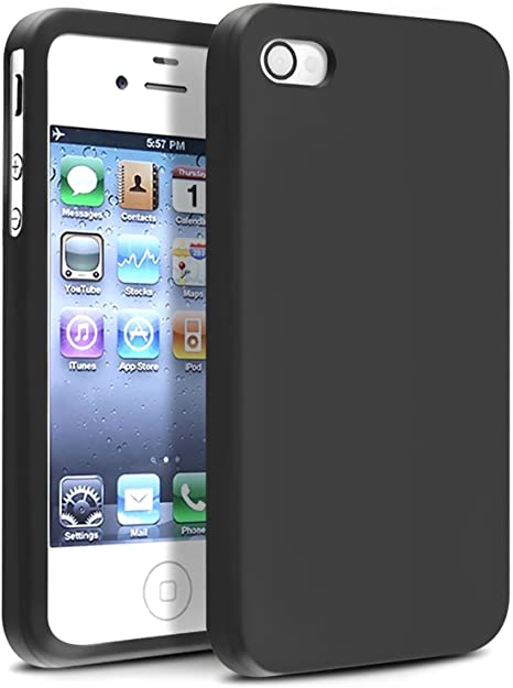 Compatible With Apple iPhone 4 4G Black Silicone Rubber Soft Case