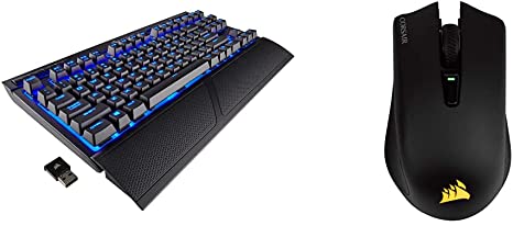 Corsair K63 Wireless Mechanical Gaming Keyboard, Backlit Blue LED, Cherry MX Red & Linear & Harpoon RGB Wireless - Wireless Gaming Mouse with Slipstream Technology - 10,000 DPI Optical Sensor