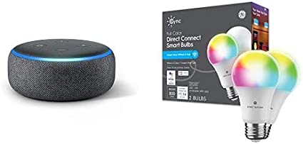 Echo Dot (3rd Gen) | Charcoal with 2-Pack GE CYNC Smart LED Color Bulb