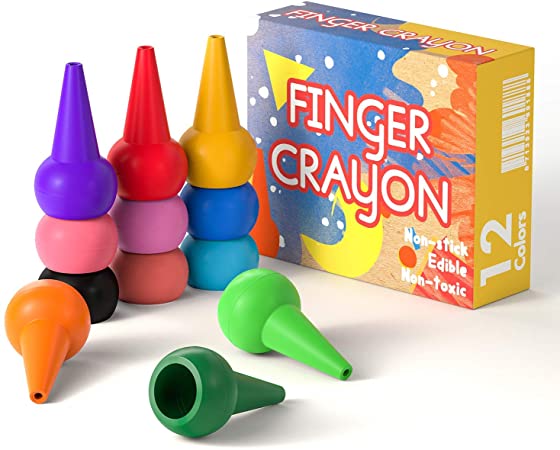 HENMI Finger Crayons,Toddler Crayons,12 Colors Non-toxic Kids Crayons,Washable And Easier Palm-Grip.
