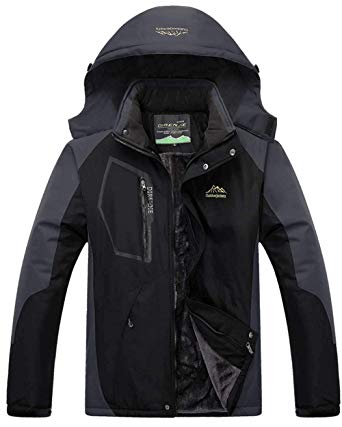 YXP Men's Mountain Waterproof Ski Jacket Windproof Rain Jacket Black Grey