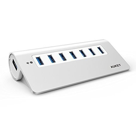 AUKEY 7-Port USB 3.0 Hub Portable Multi-Port USB 3.0 Desktop Aluminum Hub Powered for Mac, Windows, and Other PC