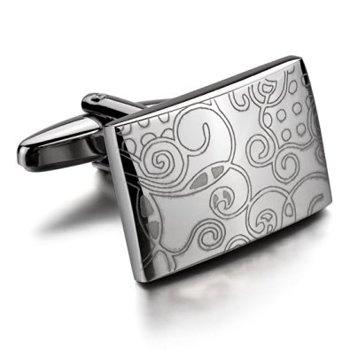 Men's Rhodium Plated Cufflinks Silver Pattern Wheel Shirt Vintage (with Gift Bag)