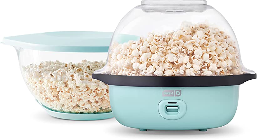 DASH SmartStore™ Deluxe Stirring Popcorn Maker, Hot Oil Electric Popcorn Machine with Large Lid for Serving Bowl and Convenient Storage, 24 Cups – Aqua