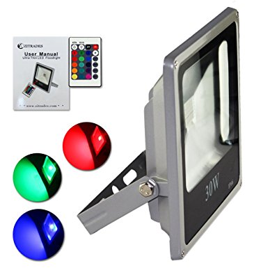 ZITRADES 30W Ultra thin RGB Waterproof IP66 LED FloodLight for Outdoor Hotel Garden with 1.5M US 3-Plug