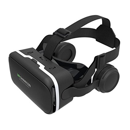 Pansonite 3D VR Headset Virtual Reality Glasses - 360 Panoramic with Built-in Stereo Headphones - Large Viewing Immersive Experience VR Headset HD VR Goggles for VR Games and 3D Movie Compatible