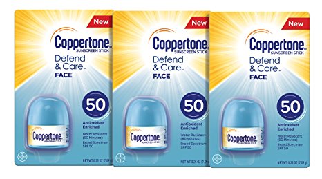 Coppertone Defend & Care Face Sunscreen Stick SPF 50 Multipack (.25-Ounce, Pack of 3)