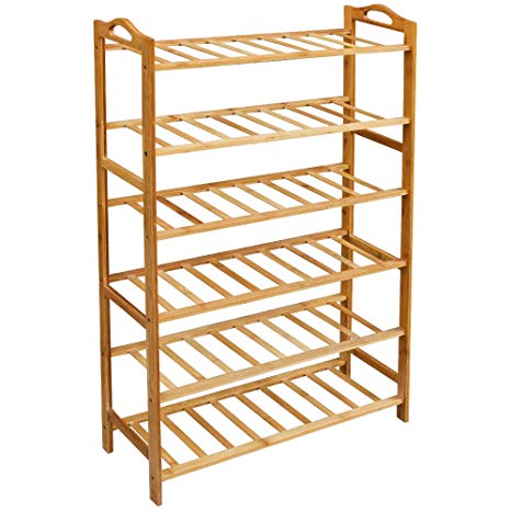 LOVIN PRODUCT Shoe Rack, 6 Tiers Natural Bamboo Shoe Rack for Closet; Durable Shoe Organizer/Space Saving/Environmentally Friendly/Utility Storage Shelf for Home, Entryway, Hallway (6 Tiers)