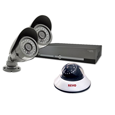 REVO America R44D1EB2E-5G 4-Channel Starter Kit with 500GB DVR and 3 600TVL 80-Feet Night Vision Camera (Gray)