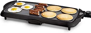 GreenLife 20" Electric Griddle, Extra Large Surface for Pancakes Eggs Fajitas, Healthy Ceramic Nonstick Coating, Stay Cool Handles, Removable Drip Tray, Temperature Control, PFAS-Free, Black