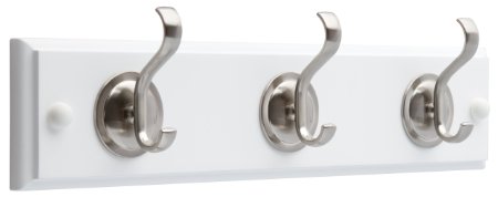 Brainerd 133074 14-Inch Hook RailCoat Rack with 3 Coat and Hat Hooks Flat White and Satin Nickel