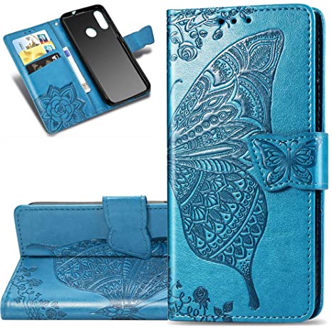 COTDINFORCA Case for Samsung Galaxy A20S, Galaxy A20S Case Embossed Butterfly Flip Card Set Cash Leather Wallet Case PU Body Case Cover for Samsung Galaxy A20S SD Butterfly - Blue