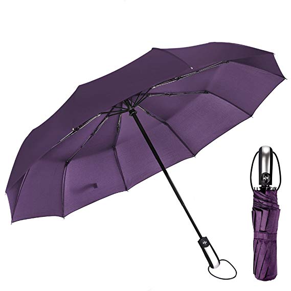 HH HOFNEN 10 Fiberglass Ribs Windproof Travel Umbrella Automatic Folding Umbrellas