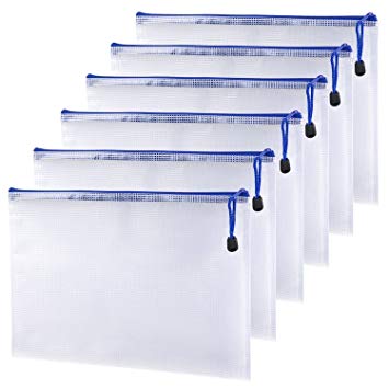 Zipper File Bags Document Wallet Folders for Travel and Office Organizer Supplies Accessories, A4 Size, 6 Packs (White)