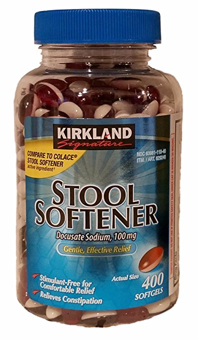 Kirkland Signature Stool Softener Docusate Sodium 100 mg, 400 Softgels/Bottle