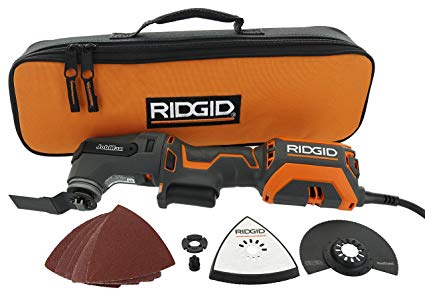 Ridgid R28602 JobMax 4 Amp Corded Multi Tool with Replaceable Heads (Sander Head, Sanding Pads, Crescent Saw and 1 1/8“ Wood Cutting Blade Included)