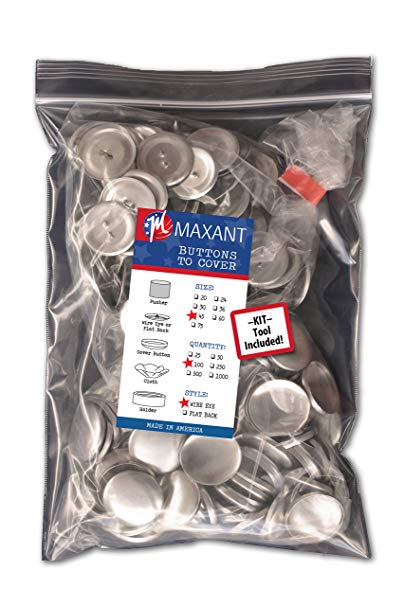100 Buttons to Cover - Made in USA - Self Cover Buttons with wire eyes - size 45 with Tool