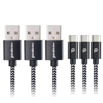 [3 Pack]Type-C 2.0 USB Cable with Metal Plate, POWERocker 5FT(1.5M) USB-A to Type-C 2.0 Cable Nylon Braided for New Macbook, ChromeBook Pixel, Nokia N1, Nexus 5X, Nexus 6P, LG G5, HTC 10, Silver