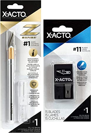 X-ACTO Z Series #1 Knife with Safety Cap and Nonrefillable Blade Dispenser with 15 Blades