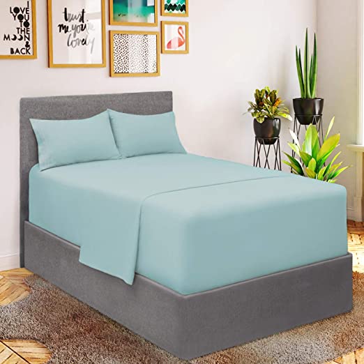 Mellanni Bed Sheet Set - Brushed Microfiber 1800 Bedding - Wrinkle, Fade, Stain Resistant - 3 Piece (for Extra Deep Mattresses, Twin, Baby Blue)