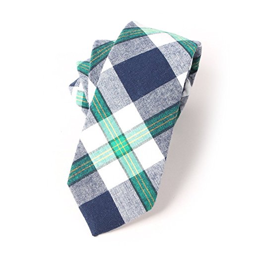 Mantieqingway Men's Plaid Jacquard Skinny Necktie Cotton Tie