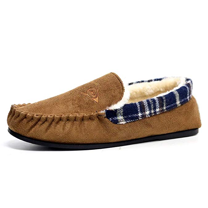 Mens Famous Dunlop GEORGE Moccasin Loafers Faux Sheepskin Fur Slippers with Rubber Sole