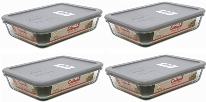 Pyrex 3-Cup Rectangle Food Storage with Grey Lid (Pack of 4 Containers)